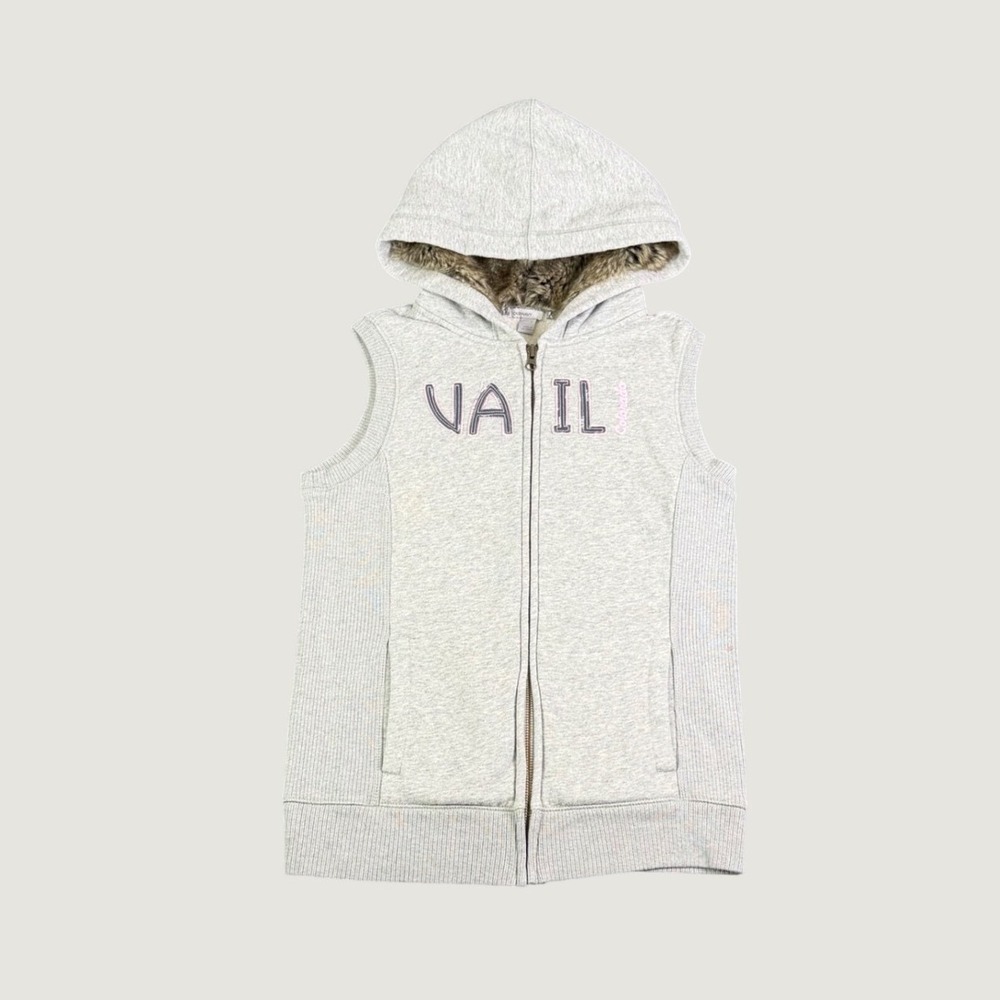 Old Navy Vail Colorado Faux Fur Lined Hooded Fleece Vest Gray Small